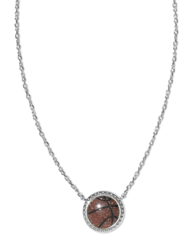 Kendra Scott Sports Ball 19" Adjustable Pendant Necklace In Silver,dark Orange