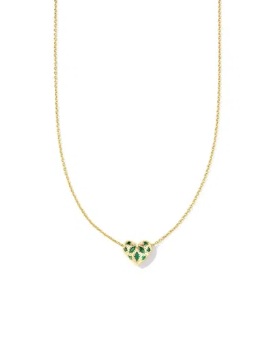 Kendra Scott Woman's Holland Gold Heart Short Pendant Necklace In Green Crystal In Multi