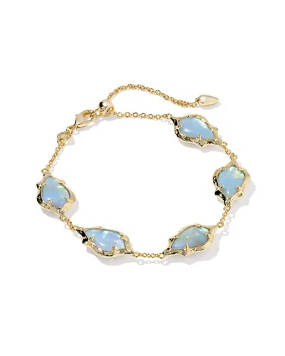 Kendra Scott Women's Adriana Scallop Frame Delicate Chain Bracelet In Gold Sky Blue Iridescent Abalone In Multi