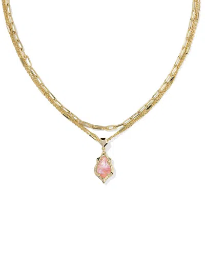 Kendra Scott Women's Adriana Scallop Frame Multi Strand Necklace In Gold Light Pink Iridescent Abalone