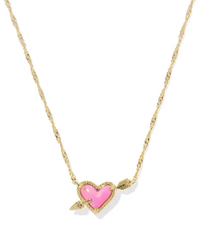 Kendra Scott Women's Ari Heart Arrow Short Pendant Necklace In Gold In Pink