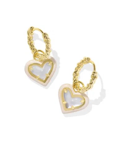 Kendra Scott 14k Gold-plated Heart Charm Twisted Huggie Hoop Earrings In Gold Ivory