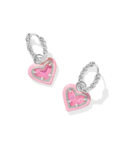 Kendra Scott Women's Ari Heart Huggie Earrings In Silver Pink Iridescent Glitter In Green