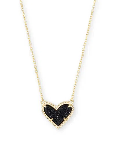 Kendra Scott Women's Ari Heart Pendant Necklace In Black Drusy In Gold