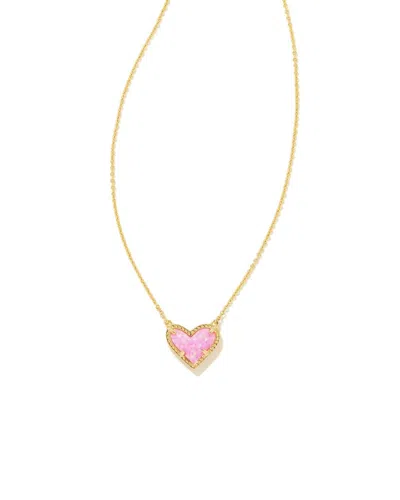 Kendra Scott Women's Ari Heart Pendant Necklace In Bubblegum Pink Lab Grown Opal In Gold