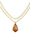 Kendra Scott Camry Enamel Frame Multi Strand Necklace In Gold Marbled Amber Illusion In Gold