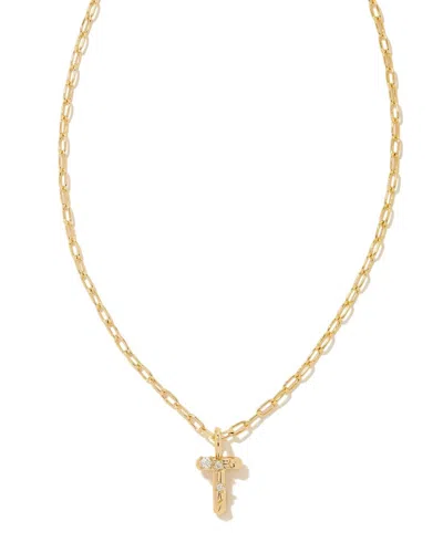 Kendra Scott Women's Crystal Letter T Short Pendant Necklace In Gold White