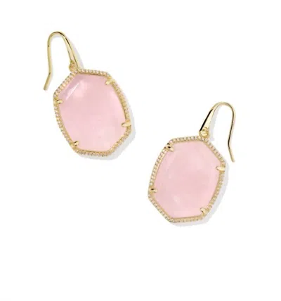 Kendra Scott Women's Daphne Pave Frame Drop Earrings In Gold Rose Quartz