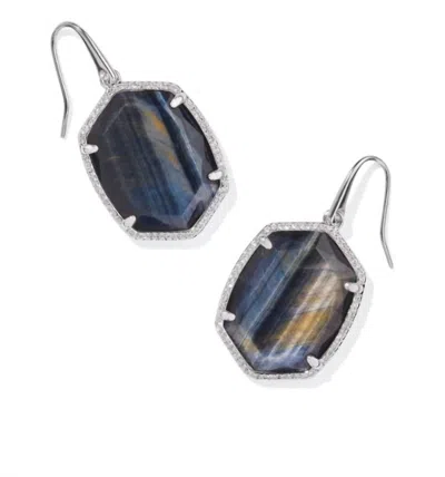 Kendra Scott Women's Daphne Pave Frame Drop Earrings In Silver Navy Tigers Eye In Metallic