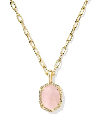 Kendra Scott Women's Daphne Pave Frame Short Pendant Necklace In Gold Rose Quartz In Multi