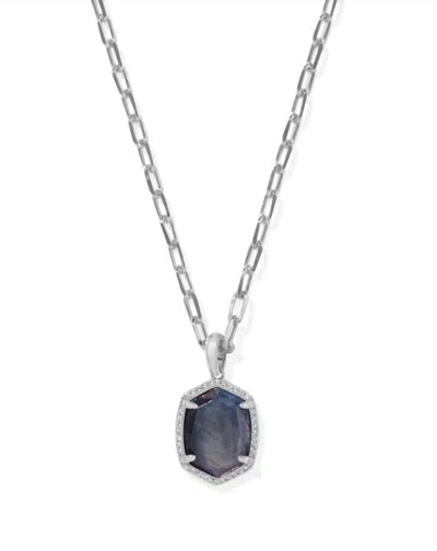 Kendra Scott Women's Daphne Pave Frame Short Pendant Necklace In Silver Navy Tigers Eye In Metallic