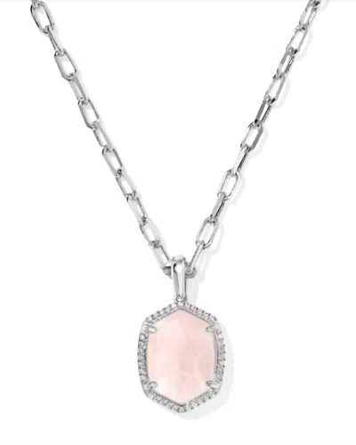 Kendra Scott Women's Daphne Pave Frame Short Pendant Necklace In Silver Rose Quartz
