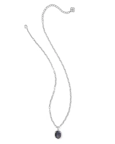 Kendra Scott Women's Daphne Pave Frame Short Pendant Necklace In Silver/navy Tiger's Eye