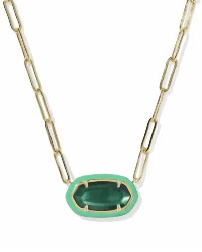 Kendra Scott Women's Elisa Enamel Frame Paperclip Necklace In Gold Emerald Illusion In Multi