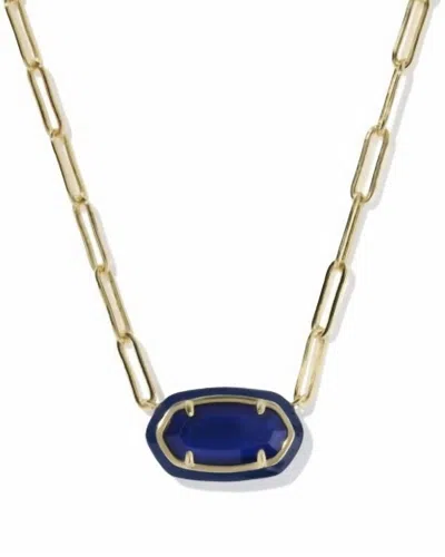 Kendra Scott Women's Elisa Enamel Frame Paperclip Necklace In Gold Navy Mother Of Pearl In Orange