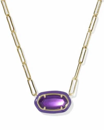 Kendra Scott Women's Elisa Enamel Frame Paperclip Necklace In Gold Purple Mother Of Pearl In Green