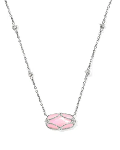 Kendra Scott Women's Elisa Lattice Frame Short Pendant Necklace In Silver Blush Ivory Mop In Multi