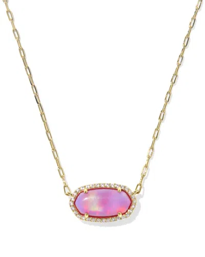 Kendra Scott Women's Elisa Pave Frame Short Pendant Necklace In Gold/pink In Multi