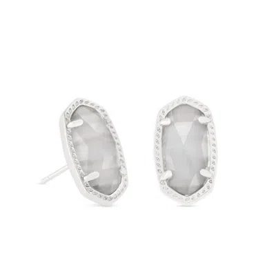 Kendra Scott Women's Ellie Rhodium Earrings In Grey Slate Cat's Eye In Multi