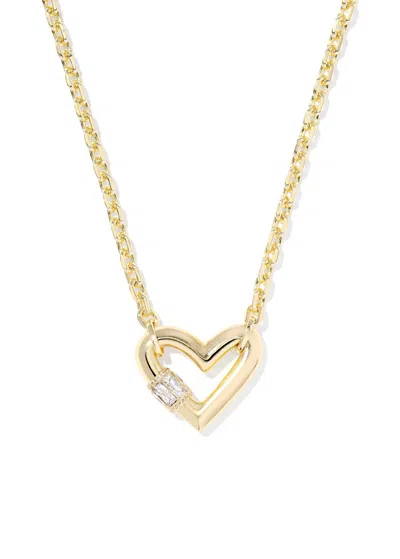 KENDRA SCOTT WOMEN'S EMERY HEART SHORT PENDANT NECKLACE IN GOLD/WHITE CZ