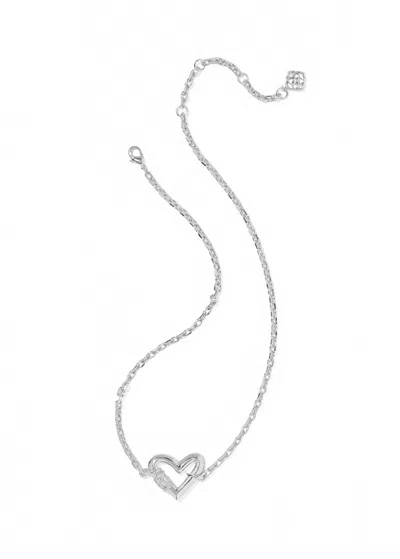 Kendra Scott Women's Emery Heart Short Pendant Necklace In Rhodium/white Cz In Silver