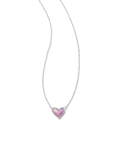 Kendra Scott Women's Framed Ari Heart Short Pendant Necklace In Silver Lilac Opalescent Resin In Metallic