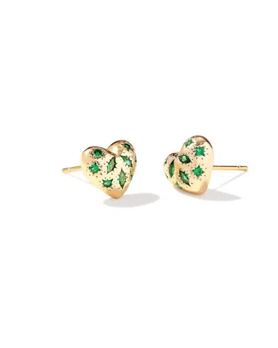 Kendra Scott Women's Holland Gold Heart Stud Earrings In Green Crystal In Multi