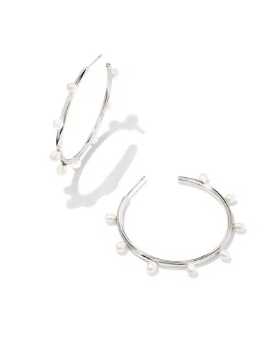 Kendra Scott Women's Leighton Pearl Hoop Earrings In Silver/white Pearl In Metallic