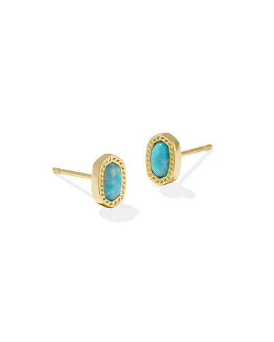 Kendra Scott Women's Mini Ellie Gold Stud Earrings In Light Teal Kyocera Opal In Blue