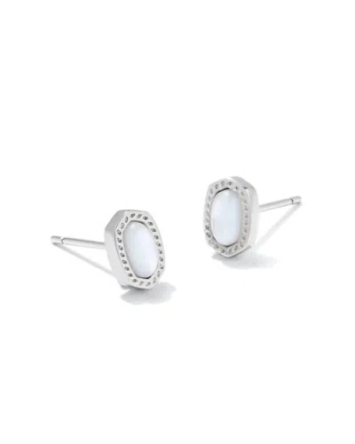 Kendra Scott Women's Mini Ellie Stud Earrings In Ivory Mother Of Pearl In Silver