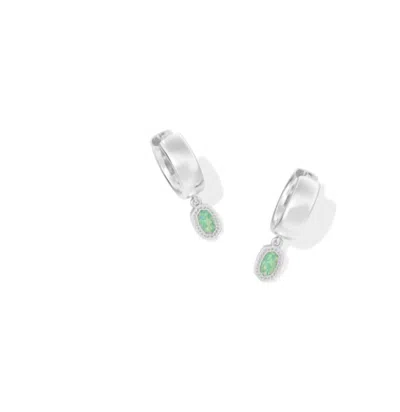 Kendra Scott Women's Mini Ellie Wide Huggie Earrings In Silver Green Opal In Metallic