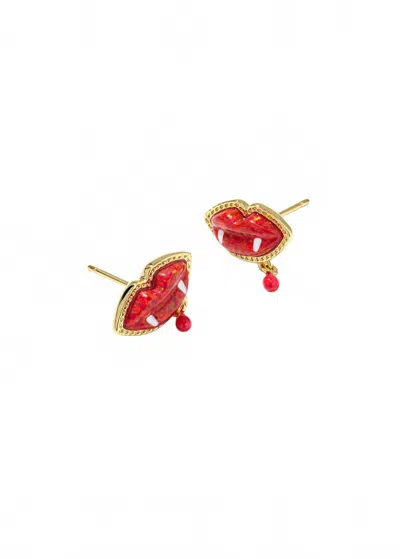 KENDRA SCOTT WOMEN'S VAMPIRE STUD EARRINGS IN GOLD/RED KYOCERA OPAL