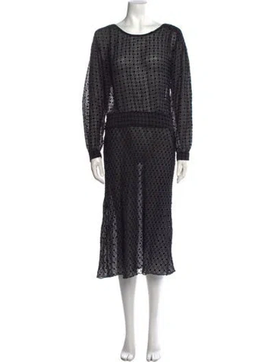 Pre-owned Keni Valenti Polka Dot Print Midi Length Dress In Black