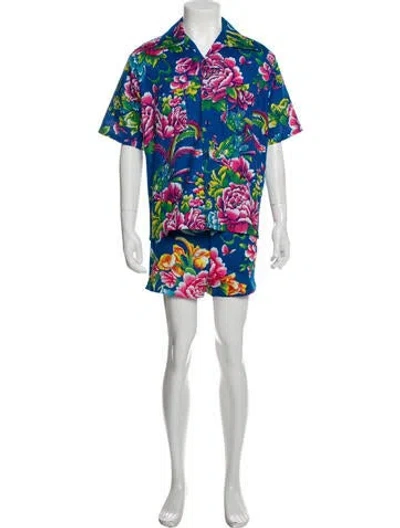 Pre-owned Keni Valenti Vintage Floral Print Pajama Set In Blue