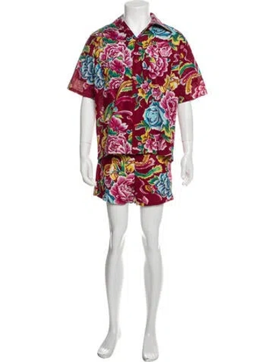 Pre-owned Keni Valenti Vintage Floral Print Pajama Set In Burgundy