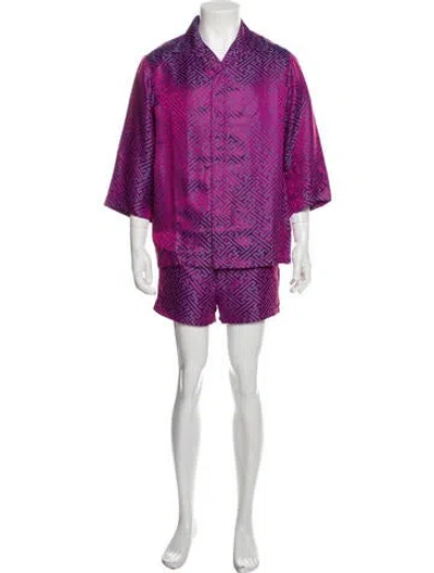 Pre-owned Keni Valenti Vintage Printed Pajama Set In Purple