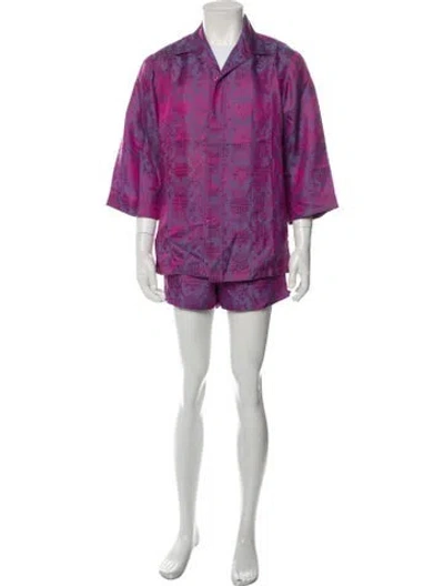 Pre-owned Keni Valenti Vintage Printed Pajama Set In Purple