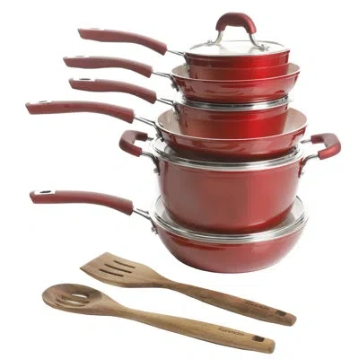 Kenmore 12 Pieces Aluminum Non Stick Cookware Set In Red