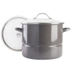 Kenmore 16 Quart Enamel On Steel Stock Pot With Steamer And Lid In Graphite Grey In Gray