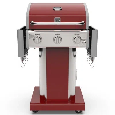 Kenmore 3-burner Propane Gas Grill With Foldable Side Tables For Outdoor Bbq In Red