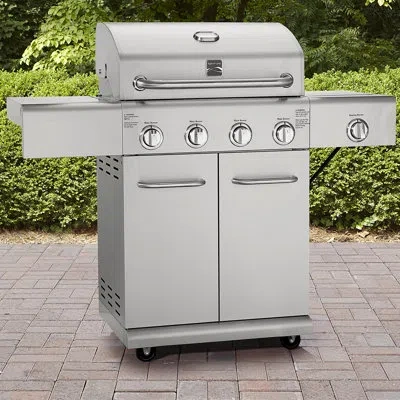 Kenmore 4 - Burner Free Standing Liquid Propane 52000 Btu Gas Grill With Cabinet In Stainless Steel
