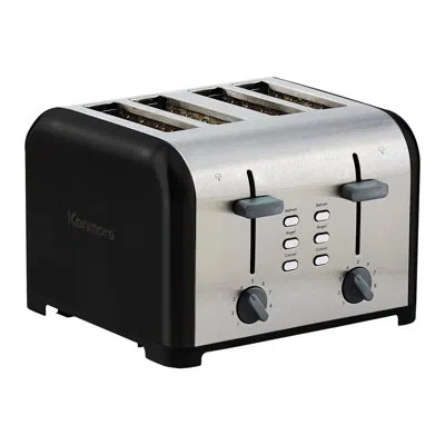 Kenmore 4 Slice Stainless Steel Toaster With Dual Controls, Extra Wide Slots And Bagel & Defrost In Stainless Steel Black