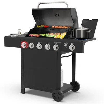 Kenmore Bbq Propane Gas Grill - 5 Burners With Side Burner & Searing Zone, 644 Sq. In. Stainless Steel Grill In Silver