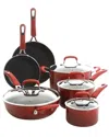 Kenmore Elite Andover 10pc Nonstick Aluminum Cookware Set In Red