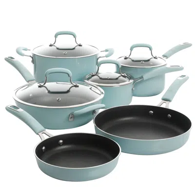 Kenmore Elite Elite Andover 10 Piece Nonstick Aluminum Cookware Set In Glacier Blue