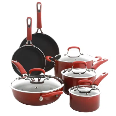 Kenmore Elite Elite Andover 10 Piece Nonstick Aluminum Cookware Set In Red Gradient