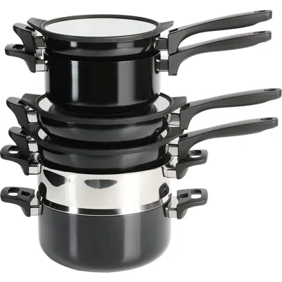 Kenmore Elite Grayson 9 Piece Nonstick Aluminum Stackable Cookware Set In Black