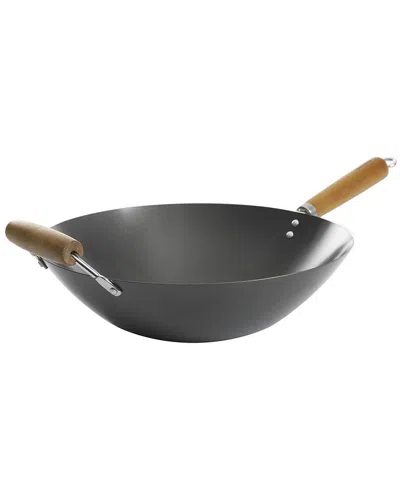 Kenmore Hammond 14in Flat Bottom Carbon Steel Wok In Black