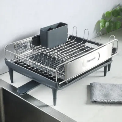 Kenmore Loxdell Expandable Full Size Rust Resistant Dish Rack With Drain Board And Flatware Caddy In Stainless Steel