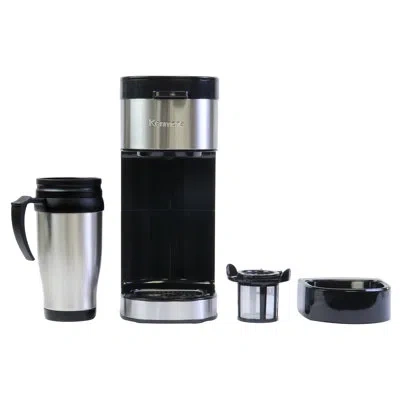 Kenmore Single Serve Coffee Maker With Stainless Steel Travel Mug, Black In Silver;black